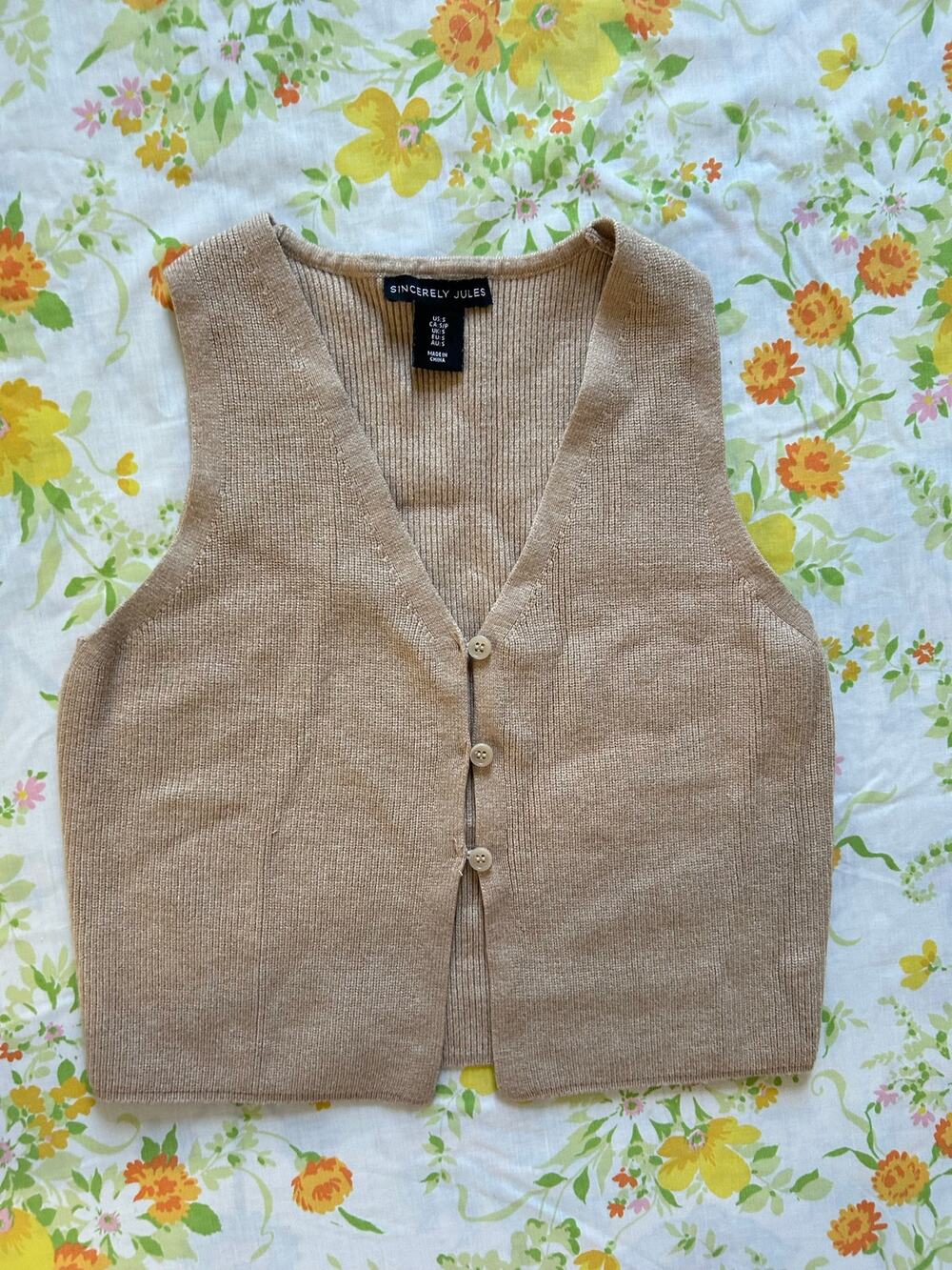 Sincerely Jules beige button down knit vest top